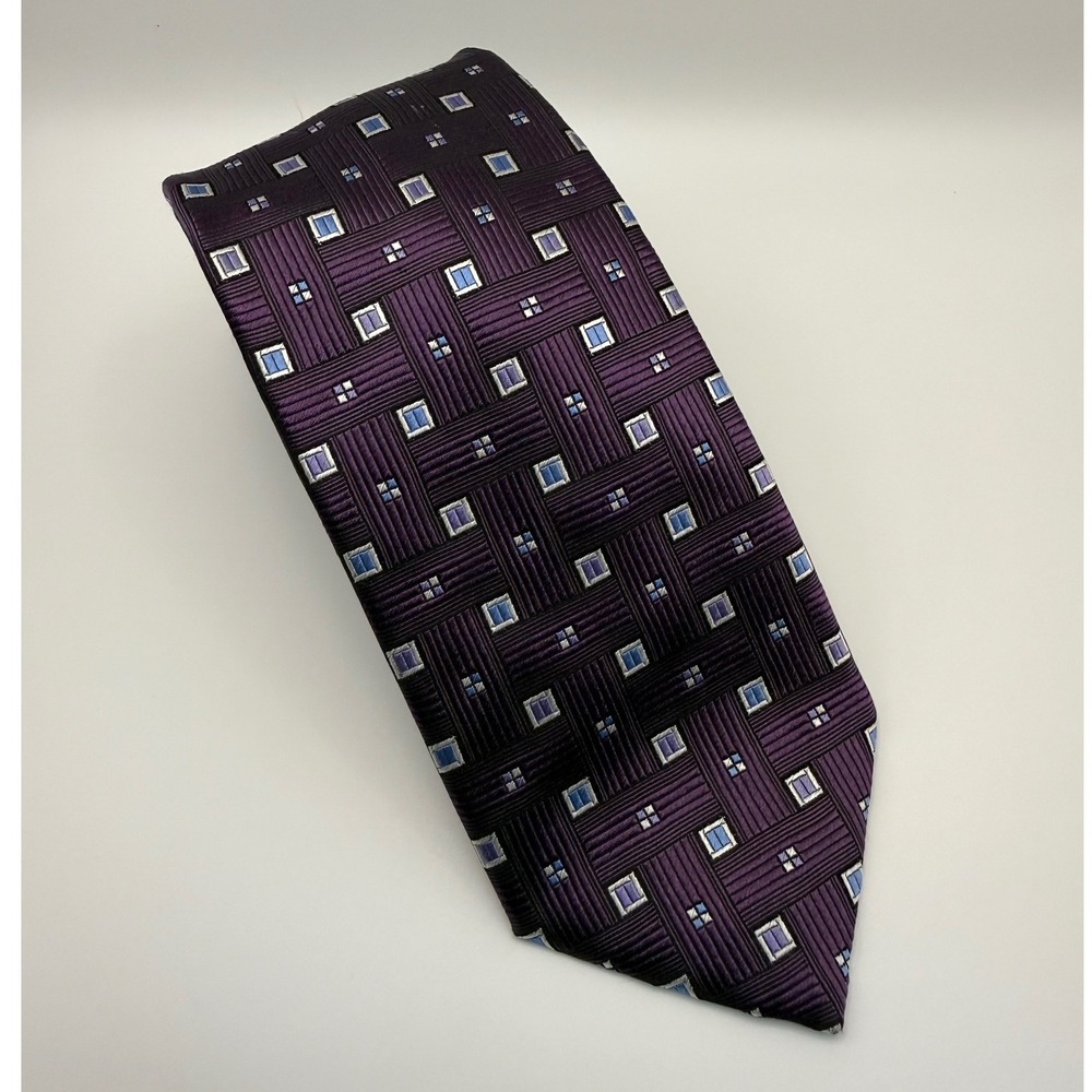 Santorelli Silk Tie 3.75" Purple Geometric Square Italian Luxury Formal Classic